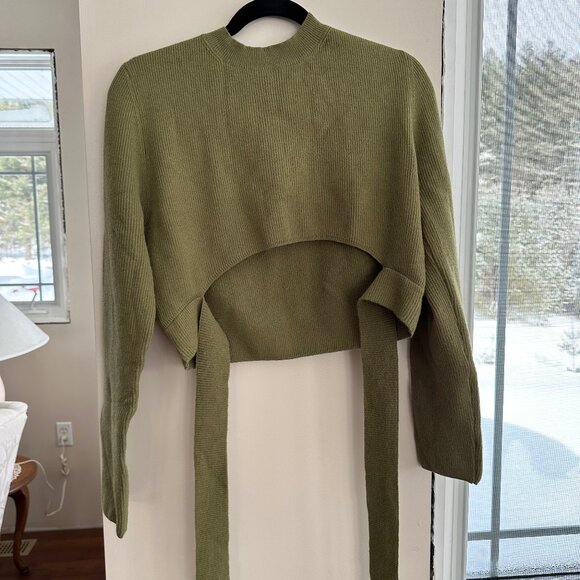 Green long-sleeved cropped sweater with tie -  AmyEnjoyLife - Large - Picture 1 of 6